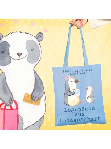 Mr. & Mrs. Panda Shopping Tasche Logopädin Leidenschaft mit Spruch in Sky Blue