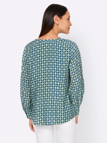 Heine Druckbluse in ecru-royalblau-gemustert