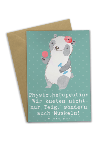 Mr. & Mrs. Panda babykarte Physiotherapeutin Humor mit Spruch in Meeresbrise