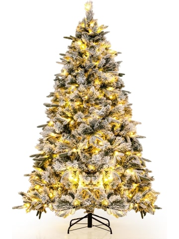COSTWAY 210 cm Künstlicher Weihnachtsbaum mit Schnee und Beleuchtung in Grün