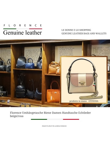 Florence Leder Umhängetasche Florence Tasche beige, rosa ca. 19cm