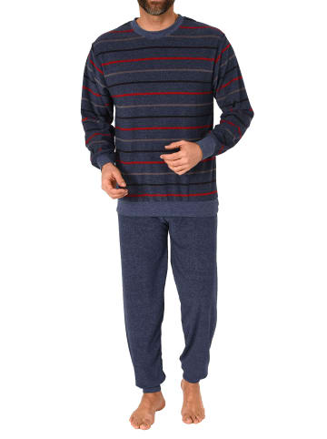 NORMANN Frottee Schlafanzug langarm Bündchen Streifen - 75513 in rot