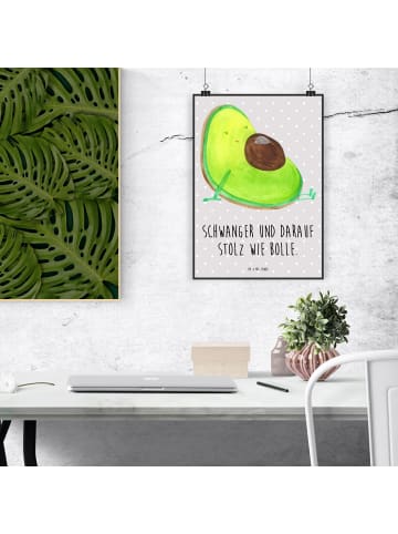 Mr. & Mrs. Panda Plakat Avocado Schwangerschaft mit Spruch in Grau Pastell