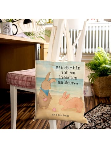 Mr. & Mrs. Panda Strandtasche Hasen Muschel Design mit Spruch in Weiß