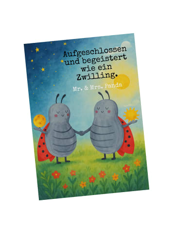 Mr. & Mrs. Panda Postkarte Sternzeichen Zwilling Design mit Spruch in Weiß