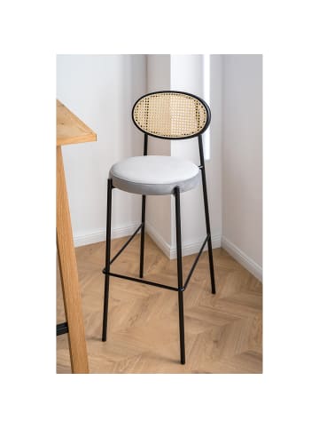 home24 home24 Barstuhl (2er Set) - Hellgrau - Rattan, Webstoff & Metall - 53.0 x 106.0 x 42.0 cm in Hellgrau
