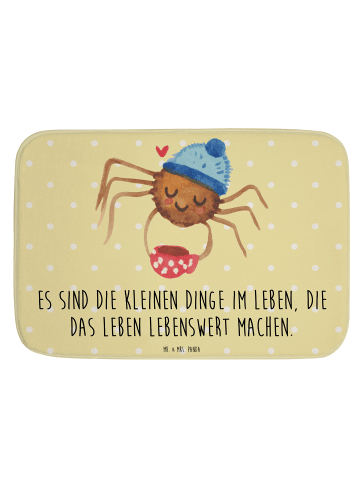 Mr. & Mrs. Panda Badematte Spinne Agathe Kaffee mit Spruch in Gelb Pastell