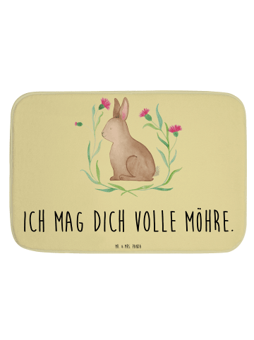Mr. & Mrs. Panda Badteppich Hase Sitzen mit Spruch in Gelb Pastell