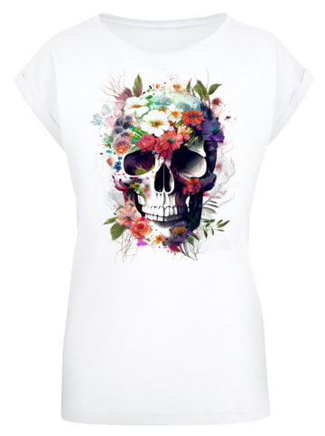 F4NT4STIC Extended Shoulder T-Shirt Totenkopf Blumen in weiß