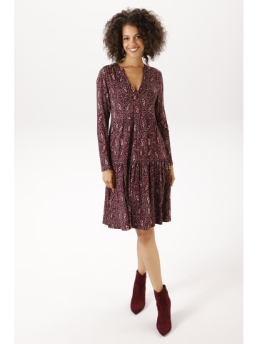 Aniston CASUAL Jerseykleid in bordeauxbraun-dunkelrot-wollweiß