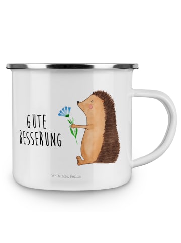 Mr. & Mrs. Panda Tasse Emaille Igel Blumen mit Spruch in Weiß