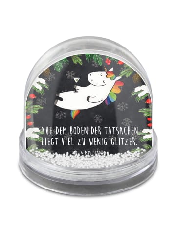 Mr. & Mrs. Panda Schneekugel Einhorn Blümchentail mit Spruch in Kreidetafel