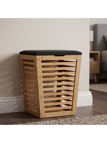 NUXIO Wäschekorb aus Bambus mit Sitzfläche in Schwarz, (B) 40 x (H) 56 x (L) 40 cm