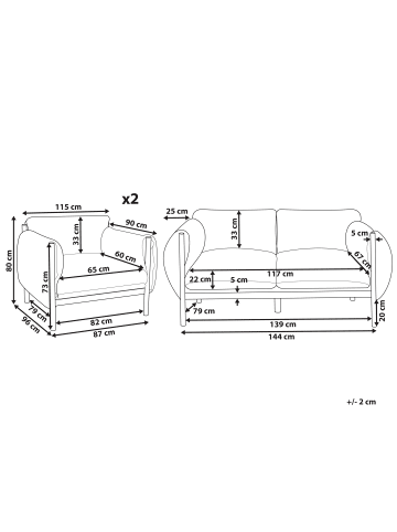 Beliani 3-tlg Sitzgruppe ESPERIA in Grau/Schwarz