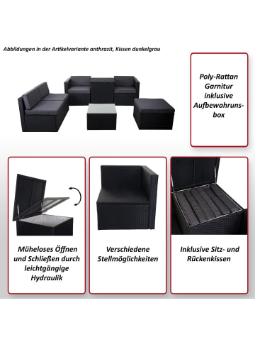MCW Poly-Rattan-Garnitur D21, Grau, Kissen dunkelgrau