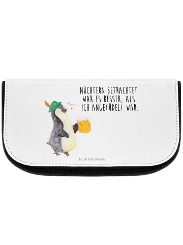 Mr. & Mrs. Panda Kosmetiktasche Pinguin Bier mit Spruch in Weiß