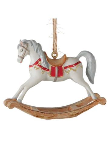 AltoBelli Deko Hänger SCHAUKELPFERD Weiß mit braunem Sattel 7x6 cm