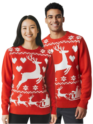 United Labels Winterpullover Rentier Winter Strick Pullover Sweatshirt Ugly Sweater in rot