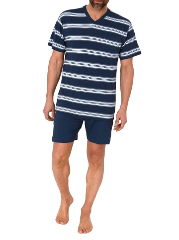 NORMANN Kurzarm Schlafanzug Shorty Pyjama Streifen - 78335 in marine