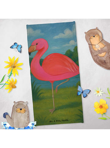 Mr. & Mrs. Panda Badehandtuch Flamingo Classic Design ohne Spruch in Weiß