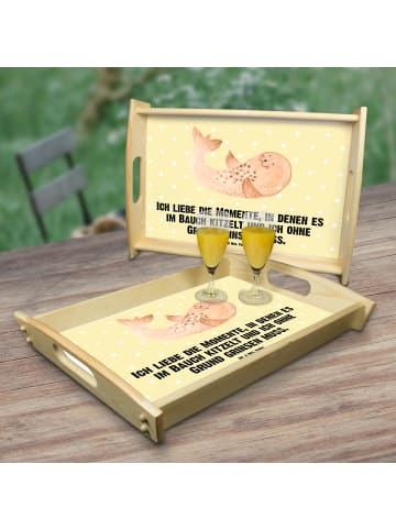 Mr. & Mrs. Panda Tablett Robbe Liegen mit Spruch in Gelb Pastell