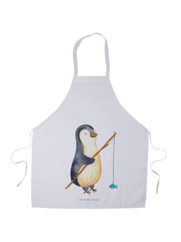 Mr. & Mrs. Panda Schürze Pinguin Angler ohne Spruch in Weiß
