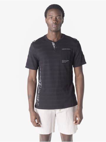 KOROSHI Henley cotton bedrucktes fancy t-shirt in Schwarz