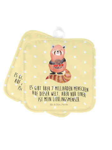 Mr. & Mrs. Panda Topflappen Roter Panda mit Spruch in Gelb Pastell