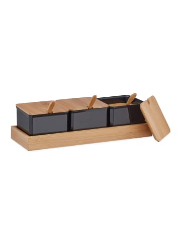 3er Gewürzbehälter Set in Schwarz/ Natur