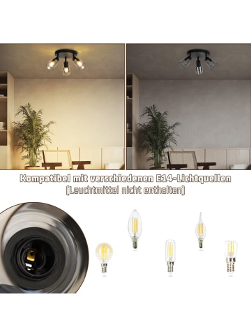 ZMH Deckenleuchte in schwarz 3-flammige E14 rund Glas L 20cm