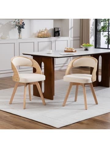 ABRIHOME Esszimmerstuhl in Weiß drehbar mit Kissen geschwungener Rückenlehne