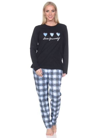 NORMANN Schlafanzug langarm Pyjama karierter Hose Jersey Übergrößen in dunkelgrau
