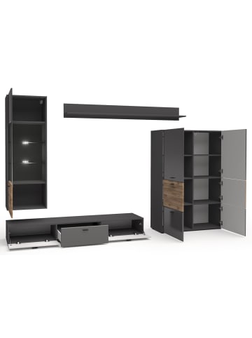 Feldmann-Wohnen Wohnzimmer-Set 5-teilig Oviedo graphit matt / Eiche 280 / 35-39,5 / 190 cm