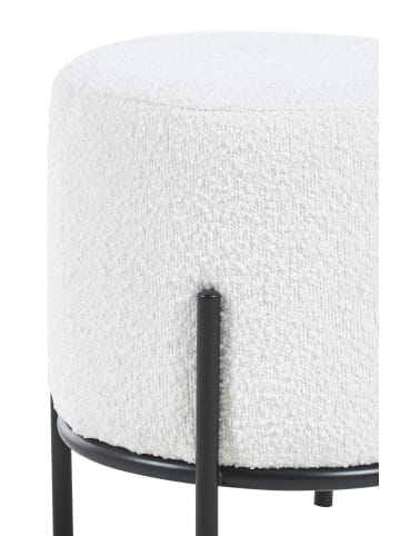 SalesFever Polsterhocker rund Ø35 cm Metallgestell schwarz und Bouclé-Stoff in Weiß