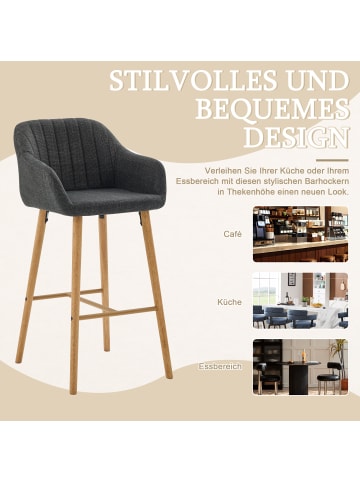 ABRIHOME Barhocker mit Armlehnen 2er-Set, Hohe Rückenlehne, Leinen & Holzbeine