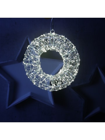 MARELIDA LED Kranz Dekokranz Türkranz Lichterkranz 400LED Timer D: 30cm in silber