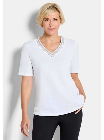 GOLDNER Kurzgröße: Baumwollshirt mit edler Stickerei in weiß