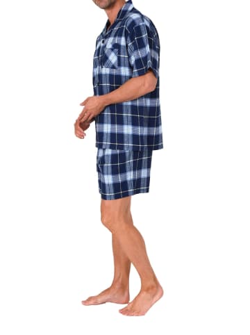 NORMANN Kurzarm Flanell Schlafanzug Shorty Pyjama kariert - 88120 in marine