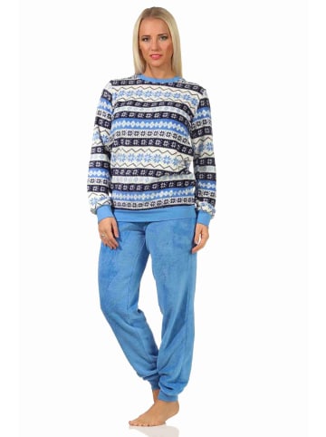 NORMANN Schlafanzug Pyjama langarm Norwegerlook Coralfleece - 58377 in blau