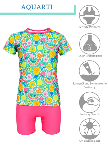 Aquarti Baby Mädchen Zweiteiler Badeanzug Bade-Set Bade T-Shirt Badehose in rosa/gelb