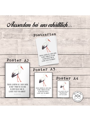 Mr. & Mrs. Panda Wandbild Storch mit Spruch in Weiß