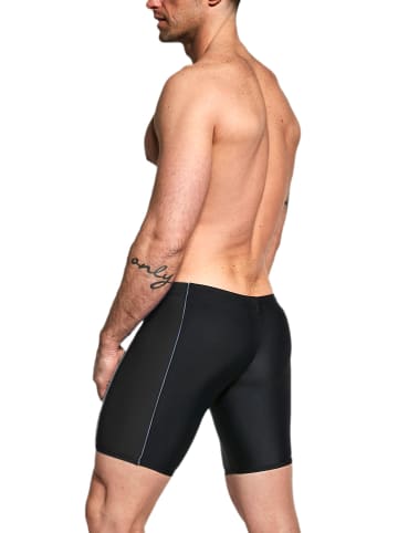 Aquarti Aquarti Herren Lange Badehose mit Kontrast-Paspel Jammer in schwarz/grau