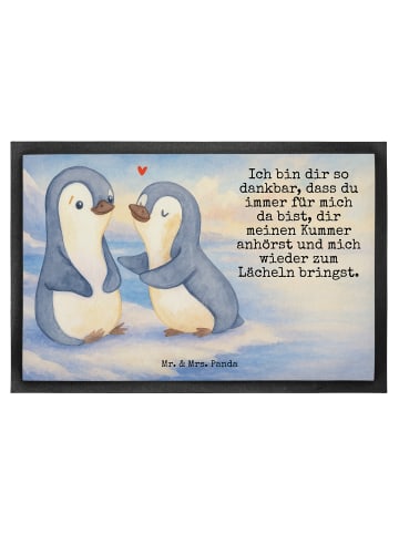 Mr. & Mrs. Panda Bodenvorleger Pinguine trösten Design mit Spruch in Weiß