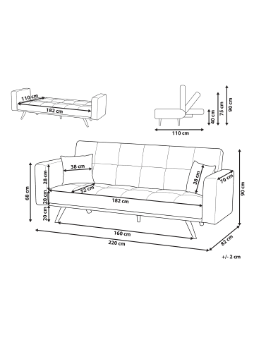 Beliani 3-tlg Schlafsofa HJULBY in Schwarz/Braun