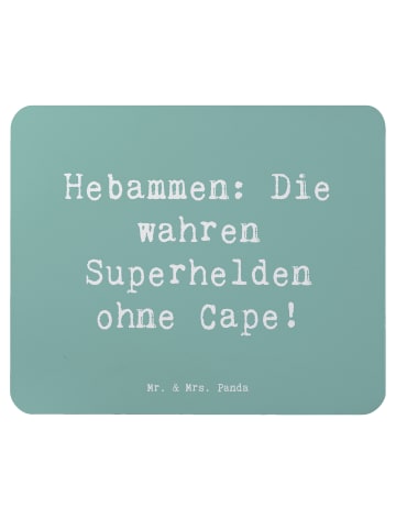Mr. & Mrs. Panda Mauspad Spruch Hebamme Superheld mit Spruch in Meeresbrise