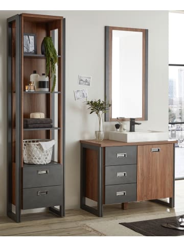 Furn.Design Badmöbel-Set 4-teilig Eiche, Matera grau 160 cm, Badkombination mit Waschbecken