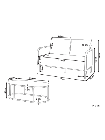 Beliani 2-tlg Gartensofa MONTEFALCO in Weiß/Schwarz