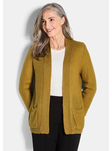 GOLDNER Kurzgröße:  Strickjacke Offener Cardigan mit Taschen, Glanz in honig