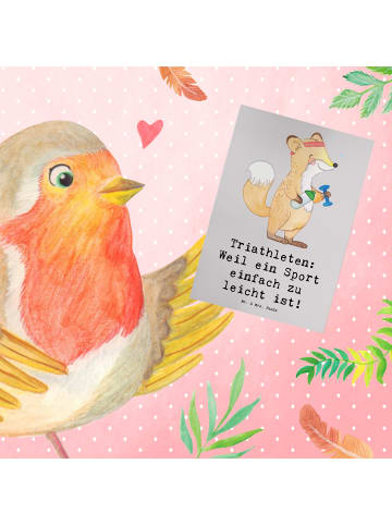 Mr. & Mrs. Panda Beileidskarte Triathlon Helden mit Spruch in Grau Pastell