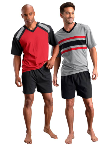 LE JOGGER Pyjama in rot-schwarz, grau-schwarz